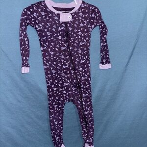 Burt's Bees Plum Floral Footed One-Piece Pajamas with Pink Trim